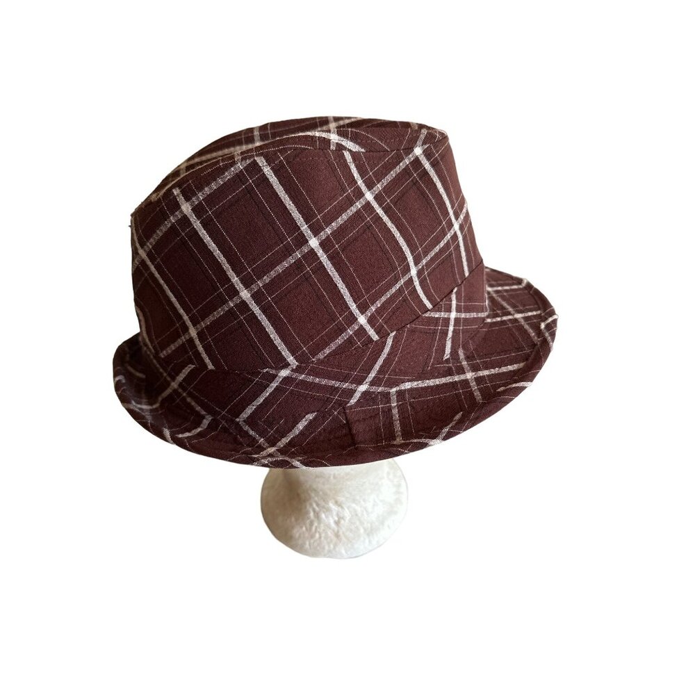 Brown & White Plaid Fedora Hat D&Y Streetwear Urban Y2K Funky One Size